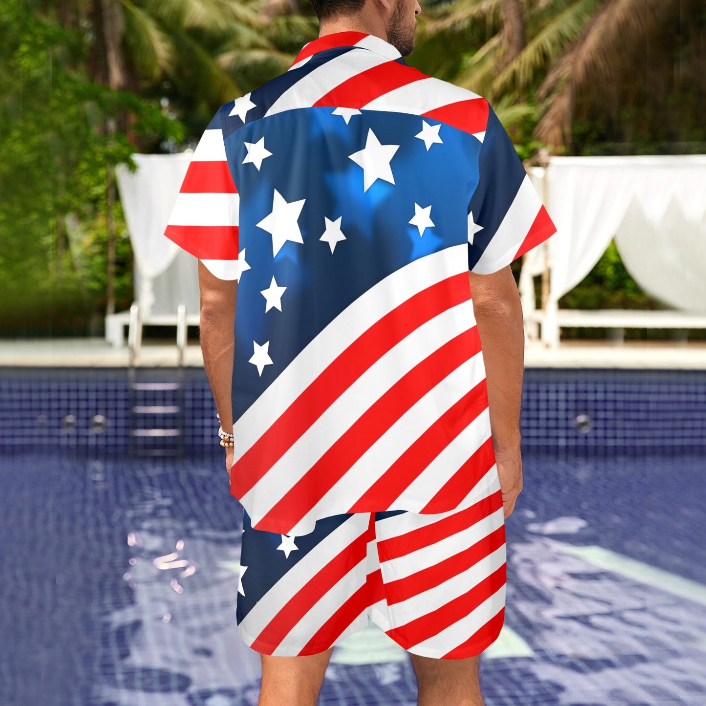 American flag Style Men's Beach Shirt and Shorts Set