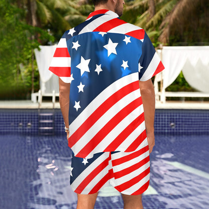 American flag Style Men's Beach Shirt and Shorts Set