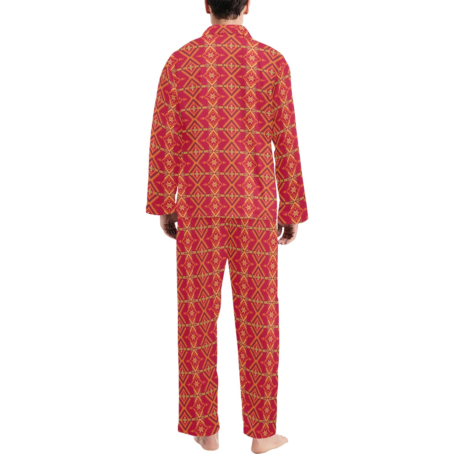 Southwest Aztec Design Themed Print Men's Long Pajama Set