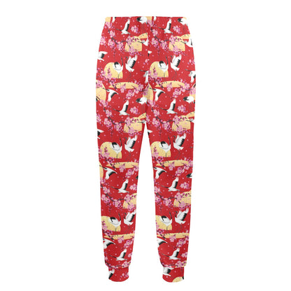 Crane Pattern Print Design 04 Men's Casual Track Pants