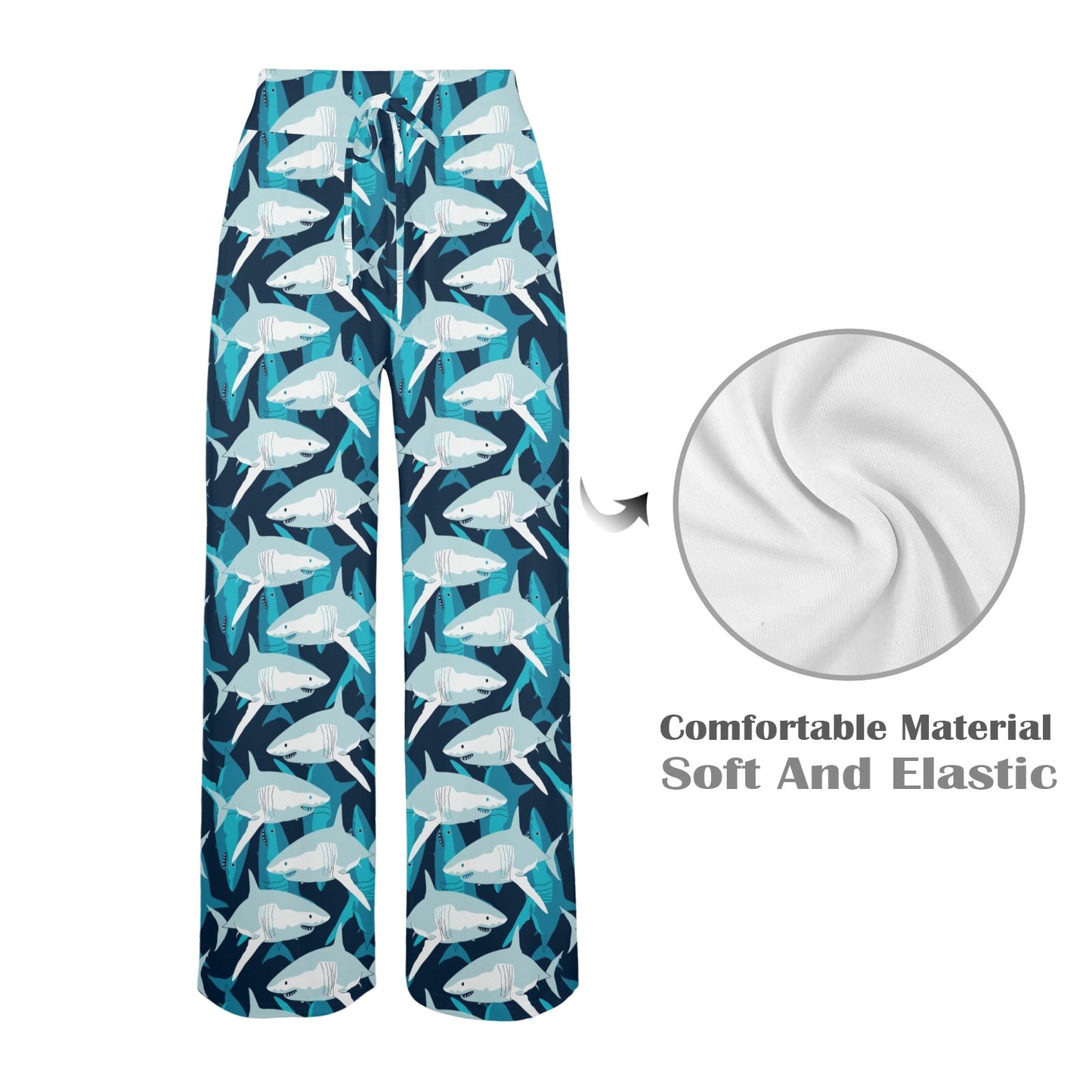 Shark Design Print Women's Wide Leg Lounge Pants