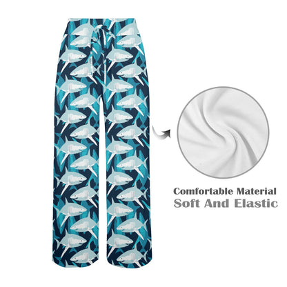 Shark Design Print Women's Wide Leg Lounge Pants