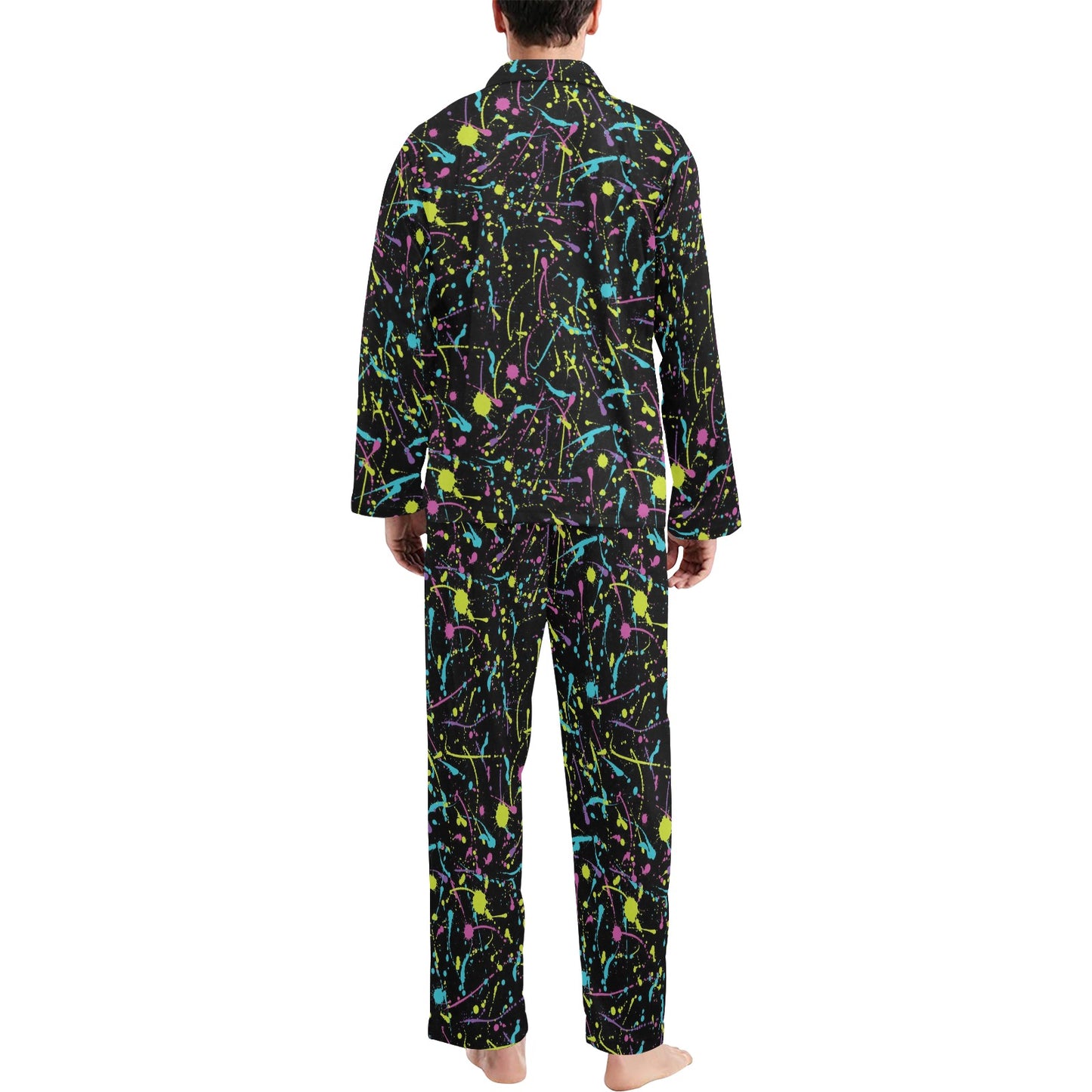 Splatter Multicolor Print Design LKS302 Men's Long Pajama Set