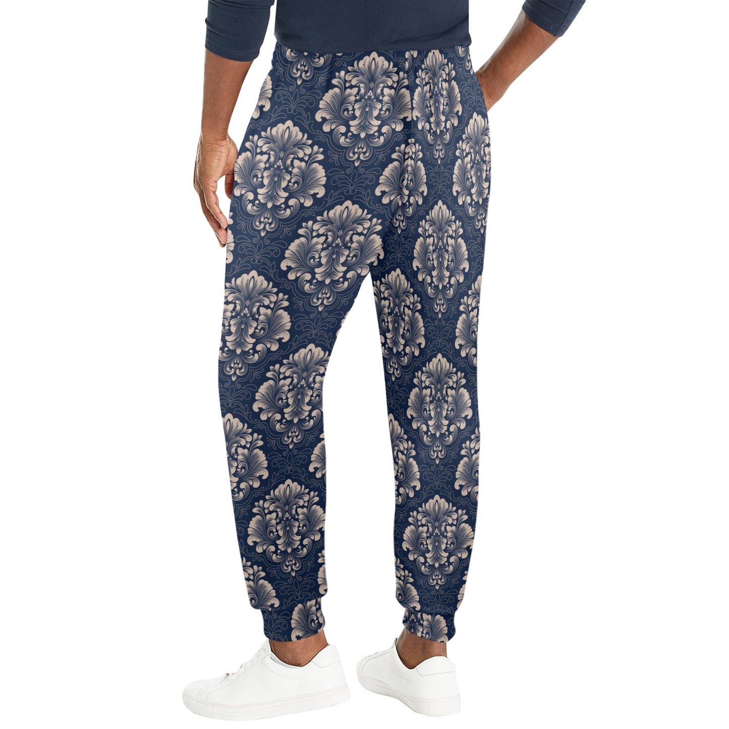 Damask Blue Luxury Print Pattern Men's Casual Track Pants