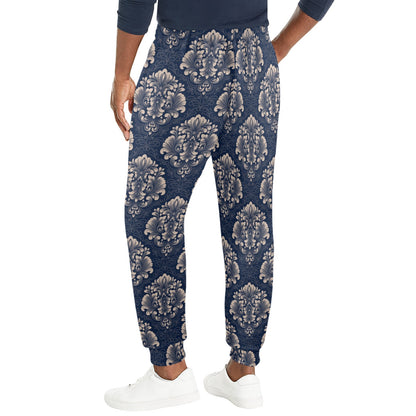 Damask Blue Luxury Print Pattern Men's Casual Track Pants