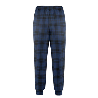 Navy Blue Tartan Plaid Pattern Men's Casual Track Pants