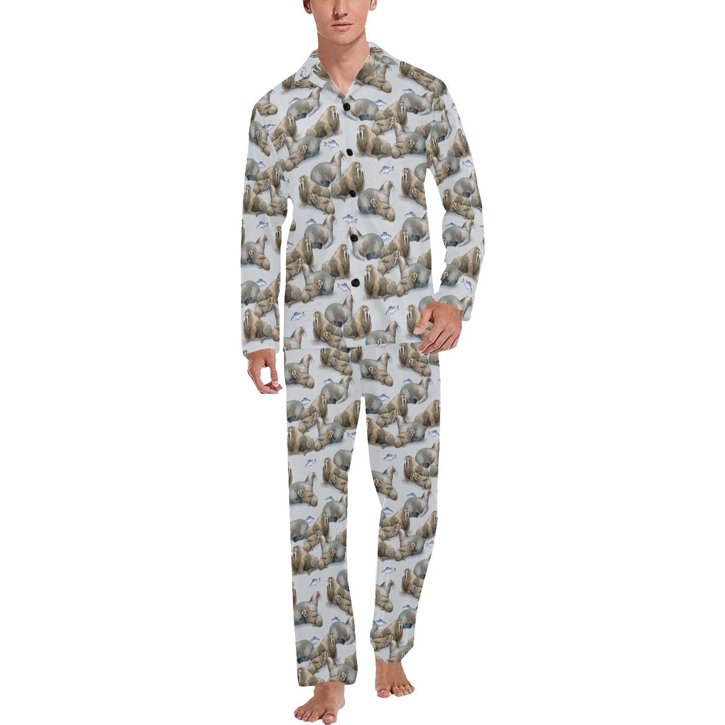 Walrus Print Design LKS401 Men's Long Pajama Set