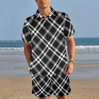 Madras Pattern Print Design 03 Men's Beach Shirt and Shorts Set