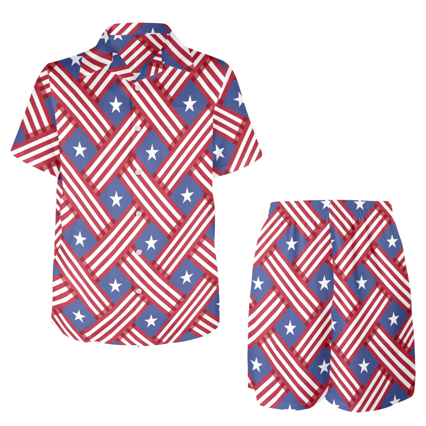 American flag Pattern Men's Beach Shirt and Shorts Set