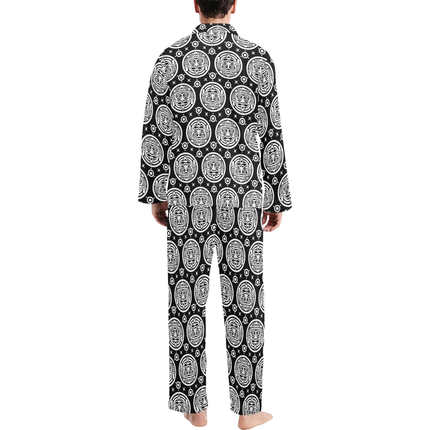 Calendar Aztec White Black Print Pattern Men's Long Pajama Set