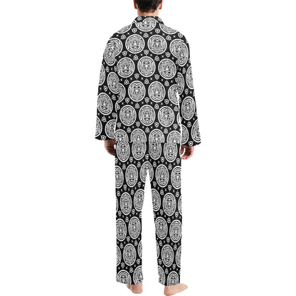 Calendar Aztec White Black Print Pattern Men's Long Pajama Set