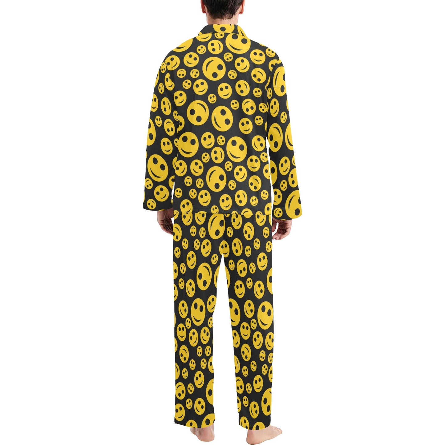 Smiley Face Emoji Print Design LKS304 Men's Long Pajama Set