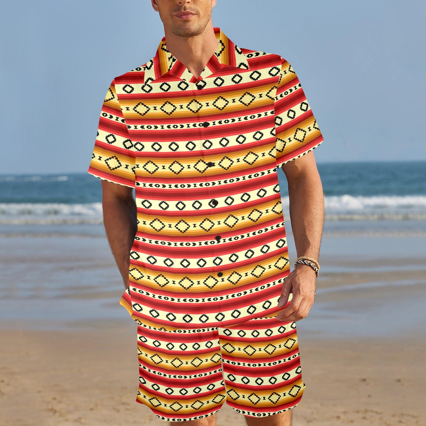Serape Themed Men's Beach Shirt and Shorts Set