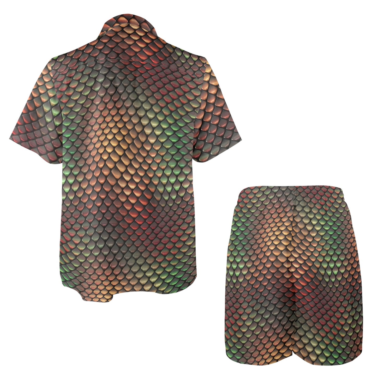 Snake Skin Colorful Print Men's Beach Shirt and Shorts Set