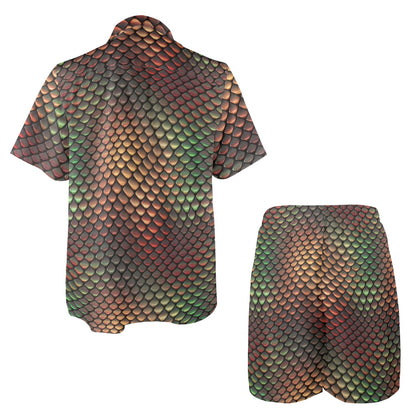 Snake Skin Colorful Print Men's Beach Shirt and Shorts Set