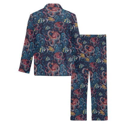 Underwater Giant Squid Print Design LKS302 Men's Long Pajama Set
