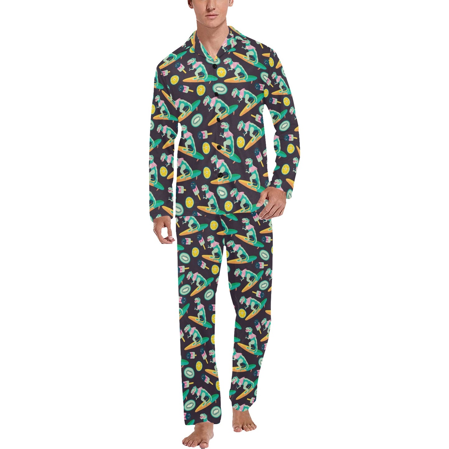 Surfboard T Rex Print Design LKS301 Men's Long Pajama Set