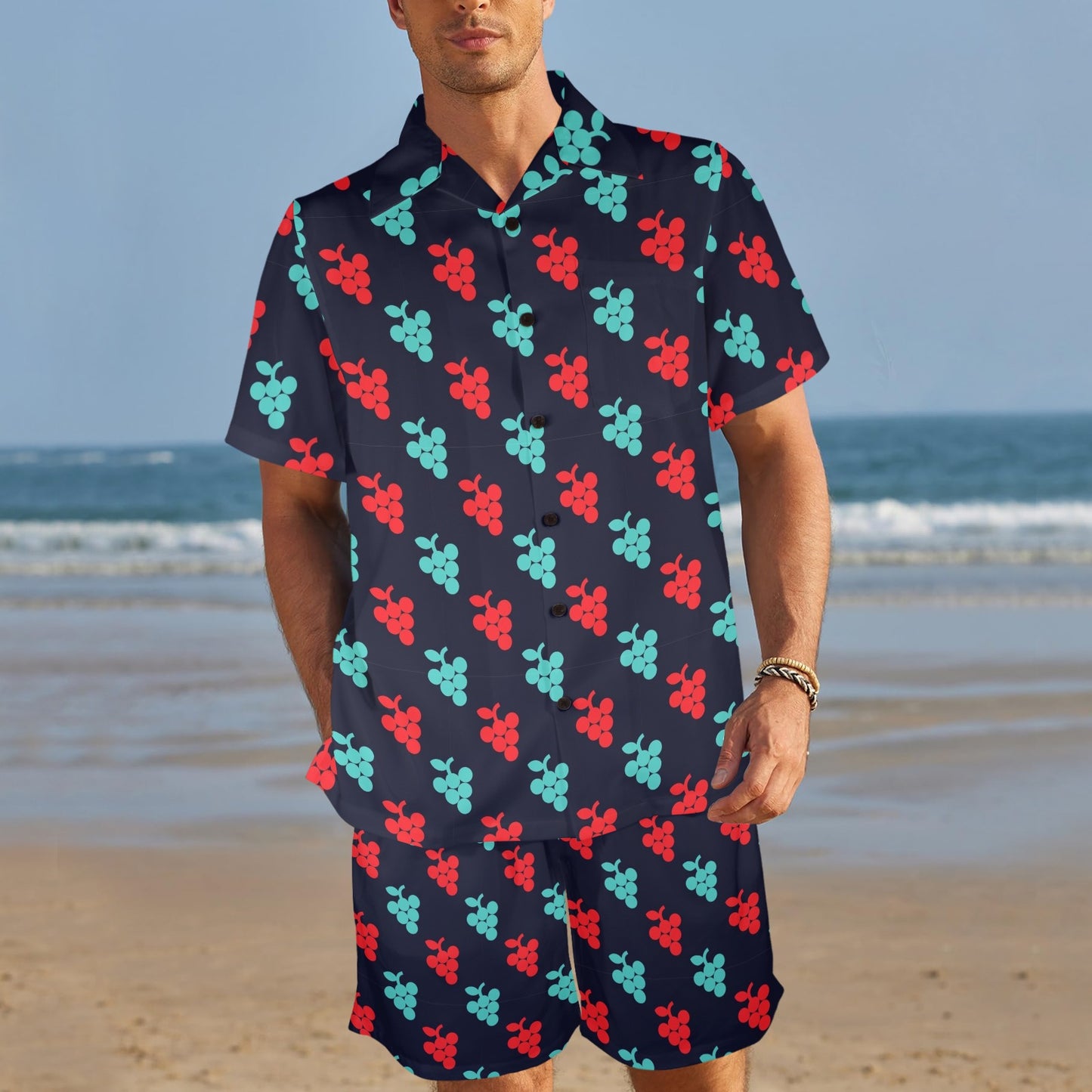Grape Pattern Print Design GP07 Men's Beach Shirt and Shorts Set