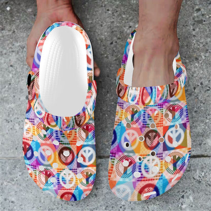 Peace Sign Patchwork Design Print Unisex Clogs Shoes