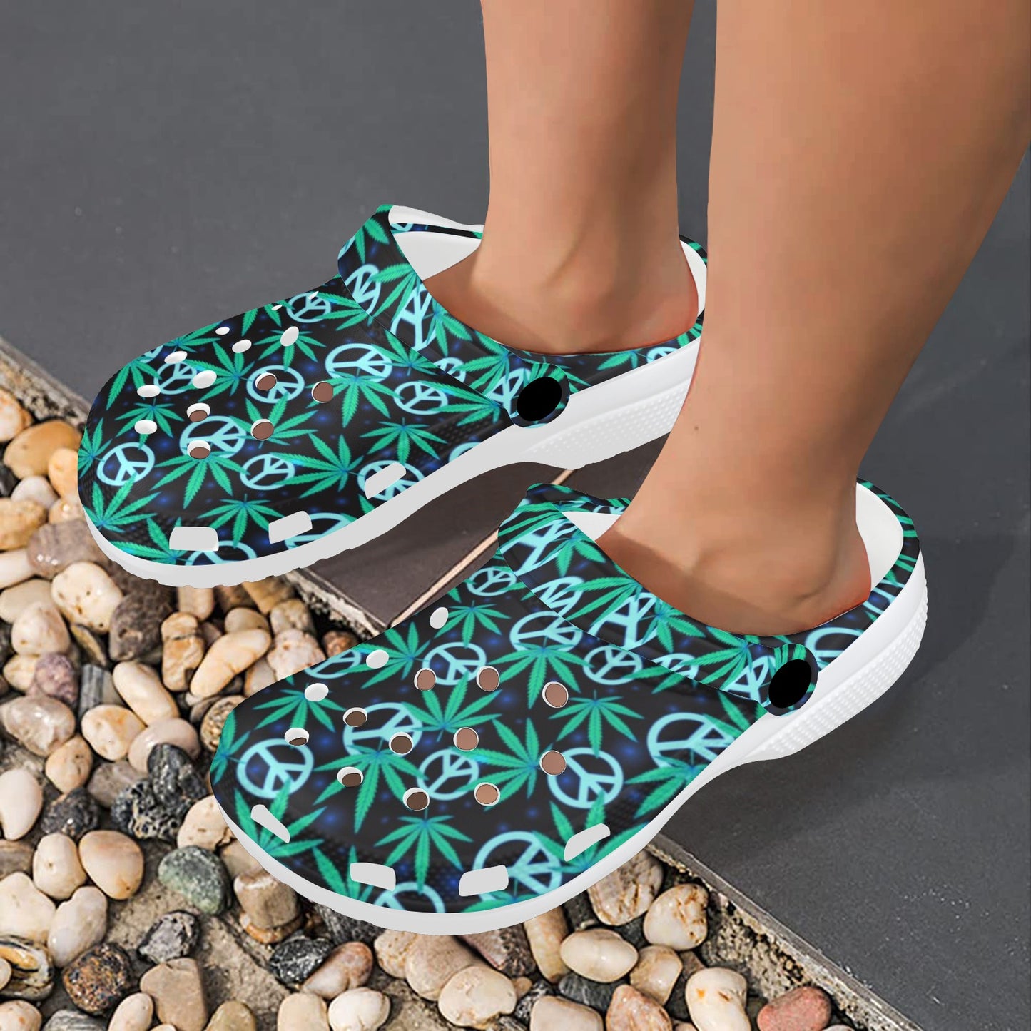 Peace Sign Themed Design Print Unisex Clogs Shoes