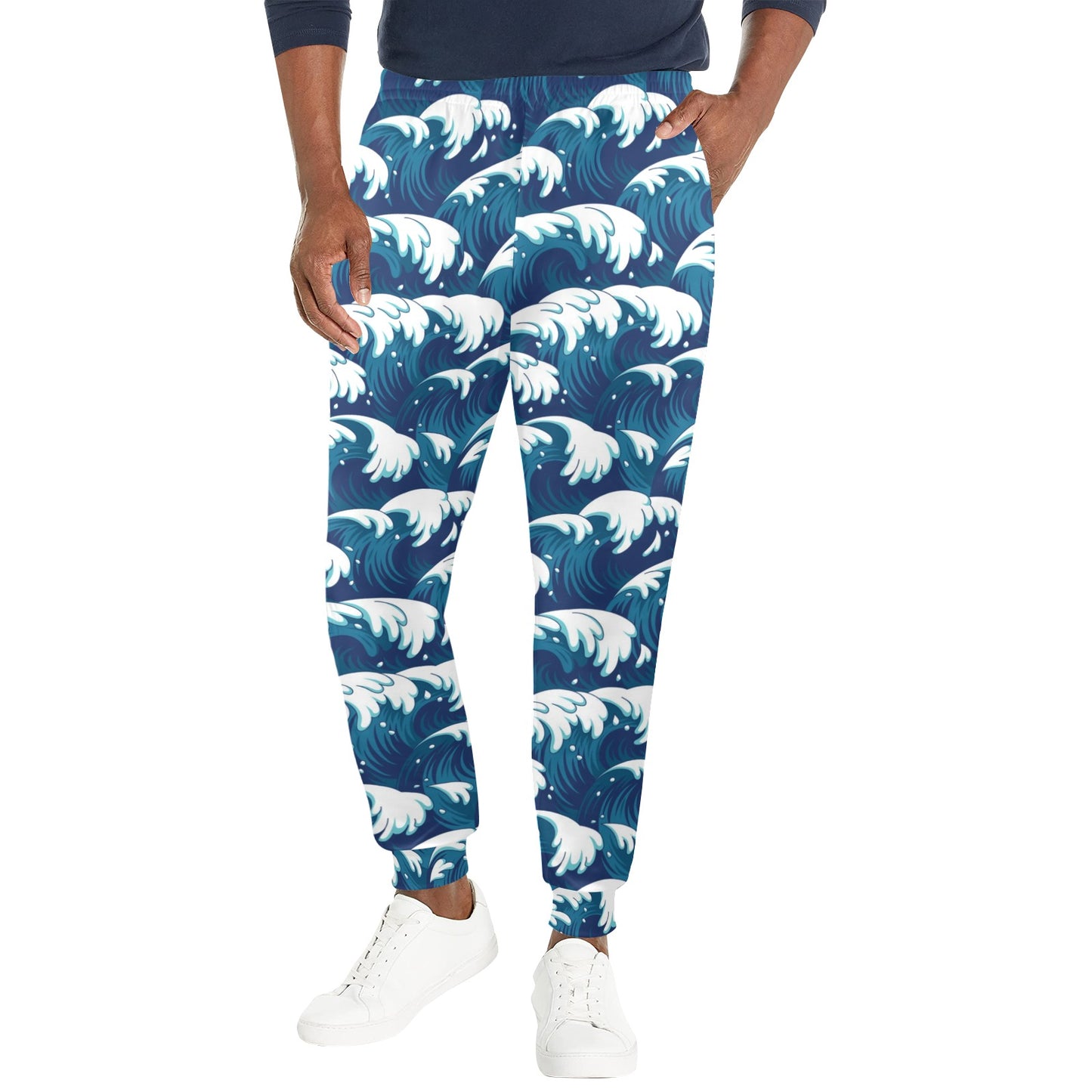 Ocean Wave Pattern Print Men's Casual Track Pants