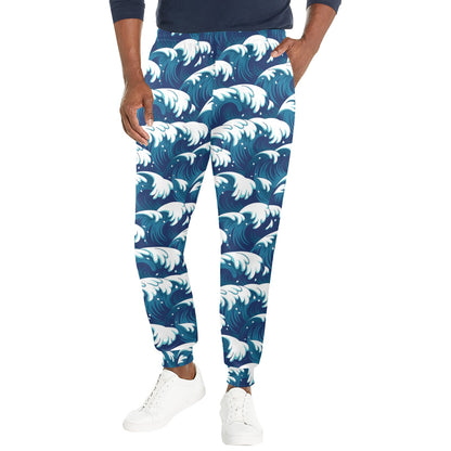 Ocean Wave Pattern Print Men's Casual Track Pants