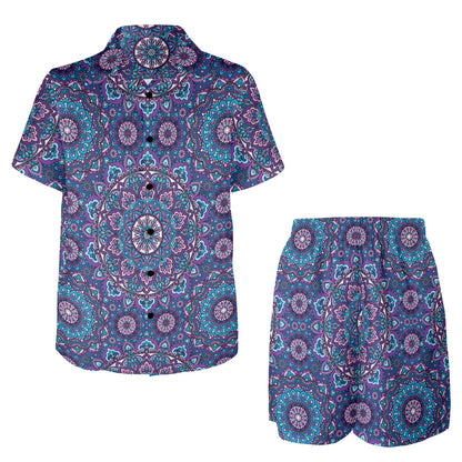 Medallion Pattern Print Design 05 Men's Beach Shirt and Shorts Set