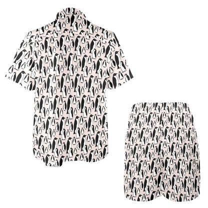 Penguin Themed Men's Beach Shirt and Shorts Set