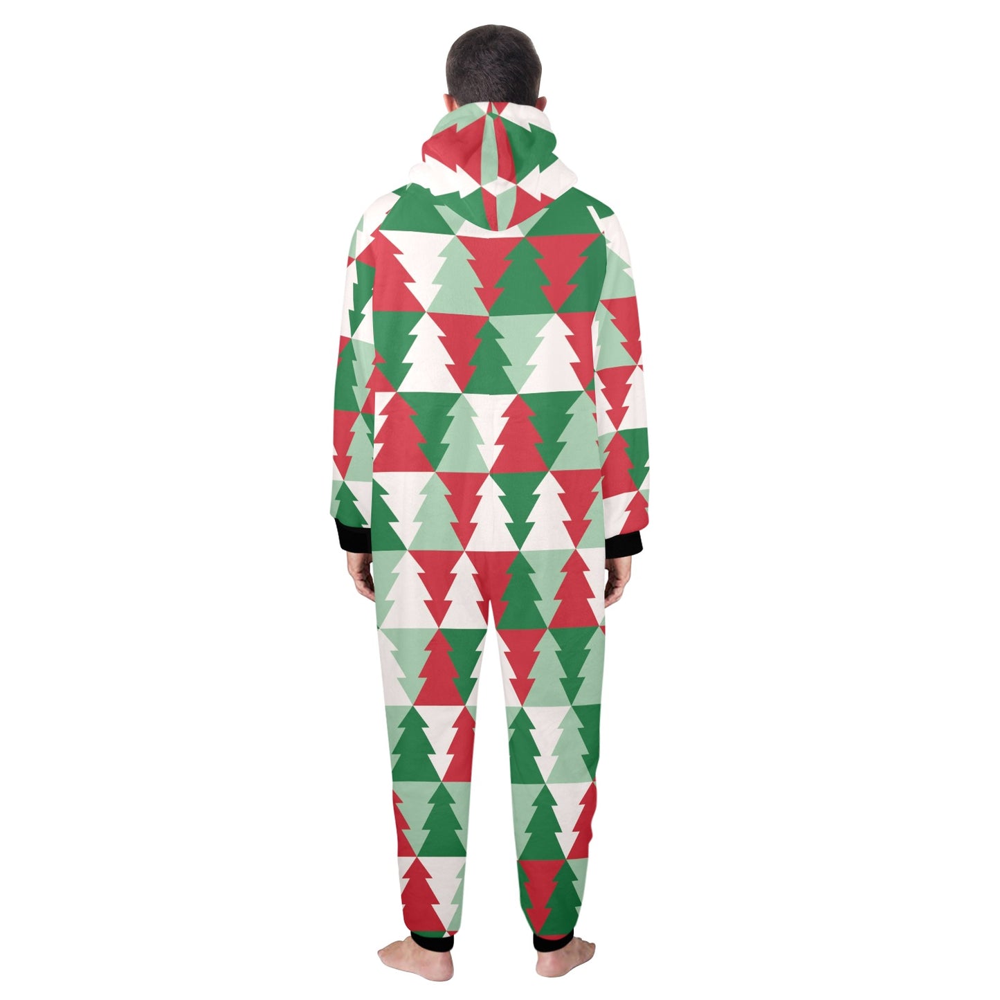 Christmas Tree Pattern Print Design 01 Hooded Fleece Onesie Pajama Jumpsuit