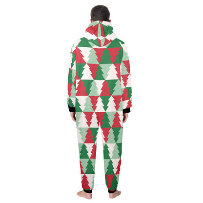 Christmas Tree Pattern Print Design 01 Hooded Fleece Onesie Pajama Jumpsuit