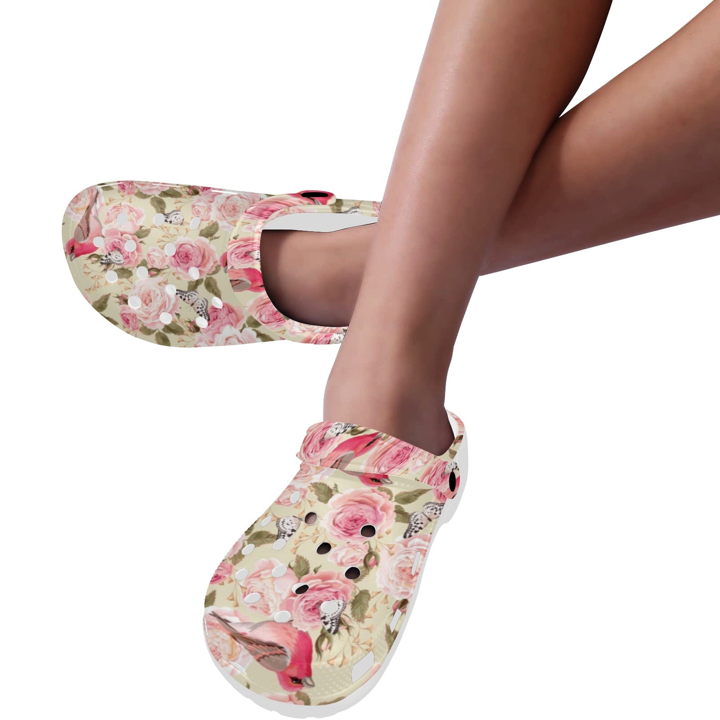 Bird Butterfly Pink Flower Print Pattern Unisex Clogs Shoes