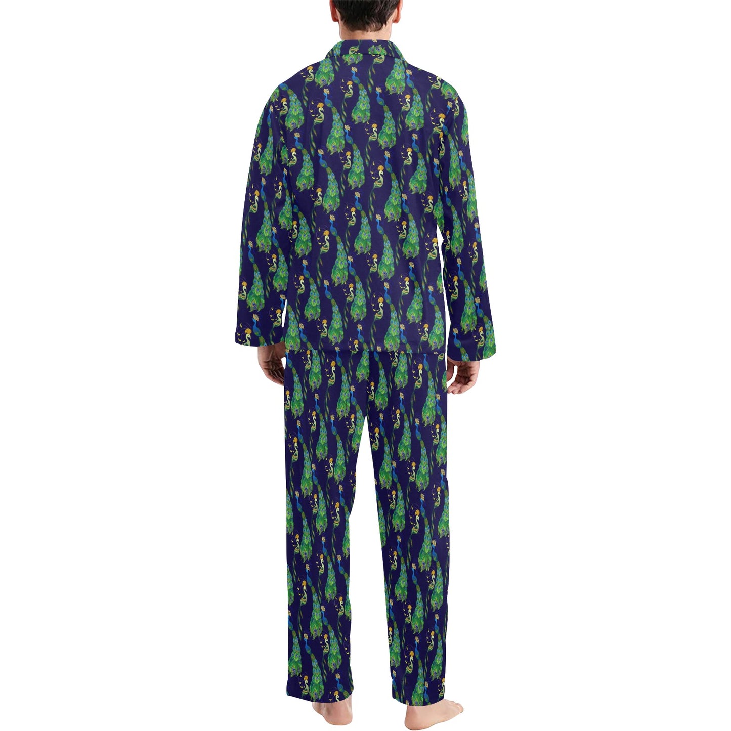 Peacock Art Design Print Men's Long Pajama Set