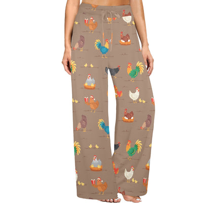 Chicken Happy Print Pattern Women's Wide Leg Lounge Pants