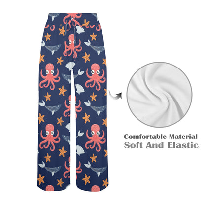 Octopus Pattern Print Design A04 Women's Wide Leg Lounge Pants