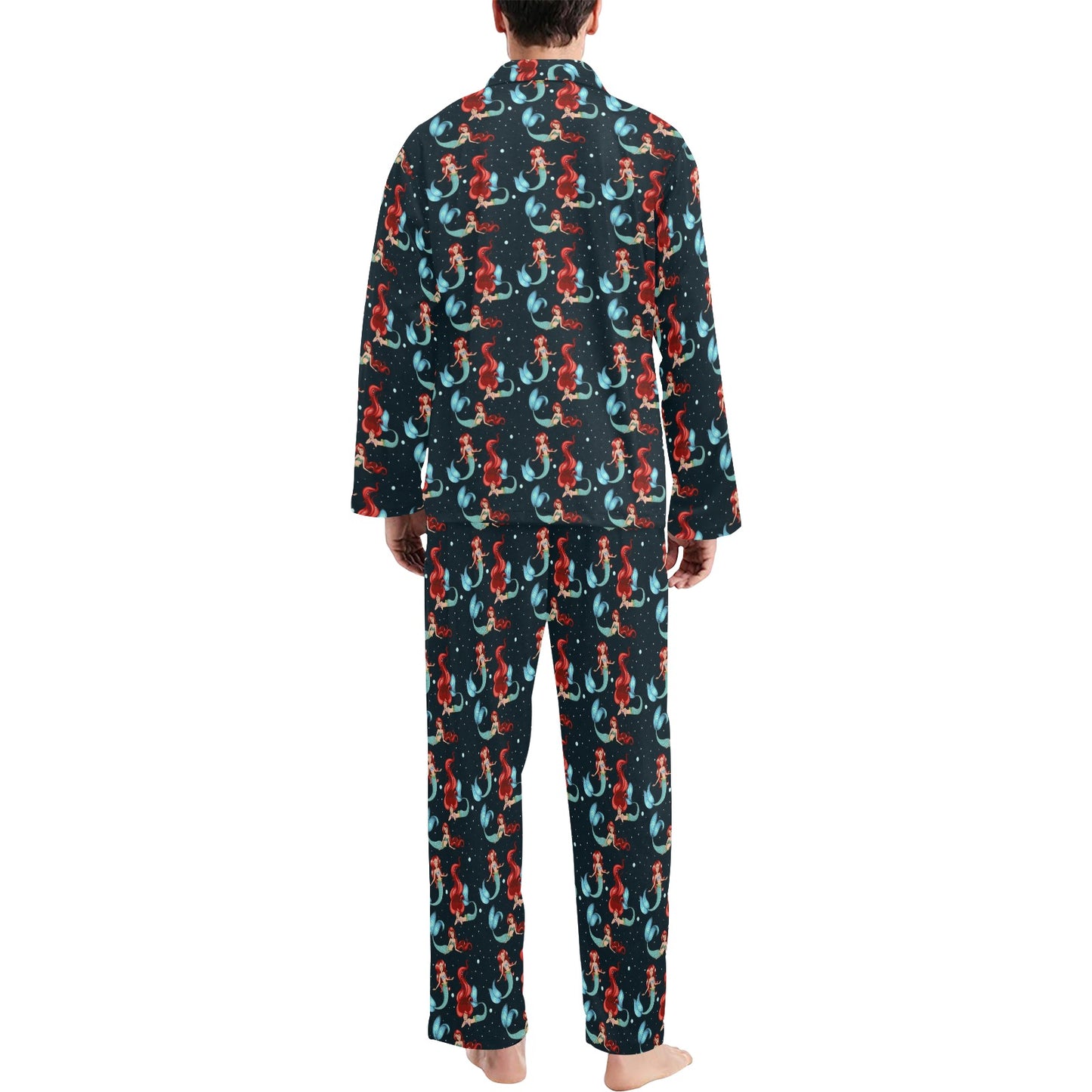 Mermaid Girl Themed Design Print Men's Long Pajama Set