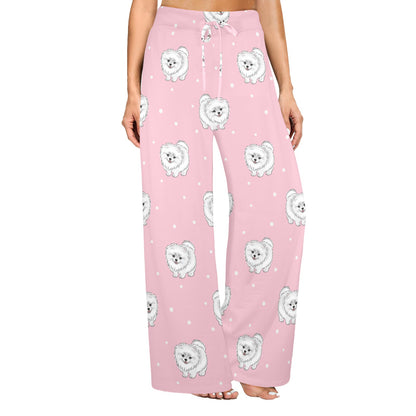 Pomeranians Pattern Print Design A02 Women's Wide Leg Lounge Pants