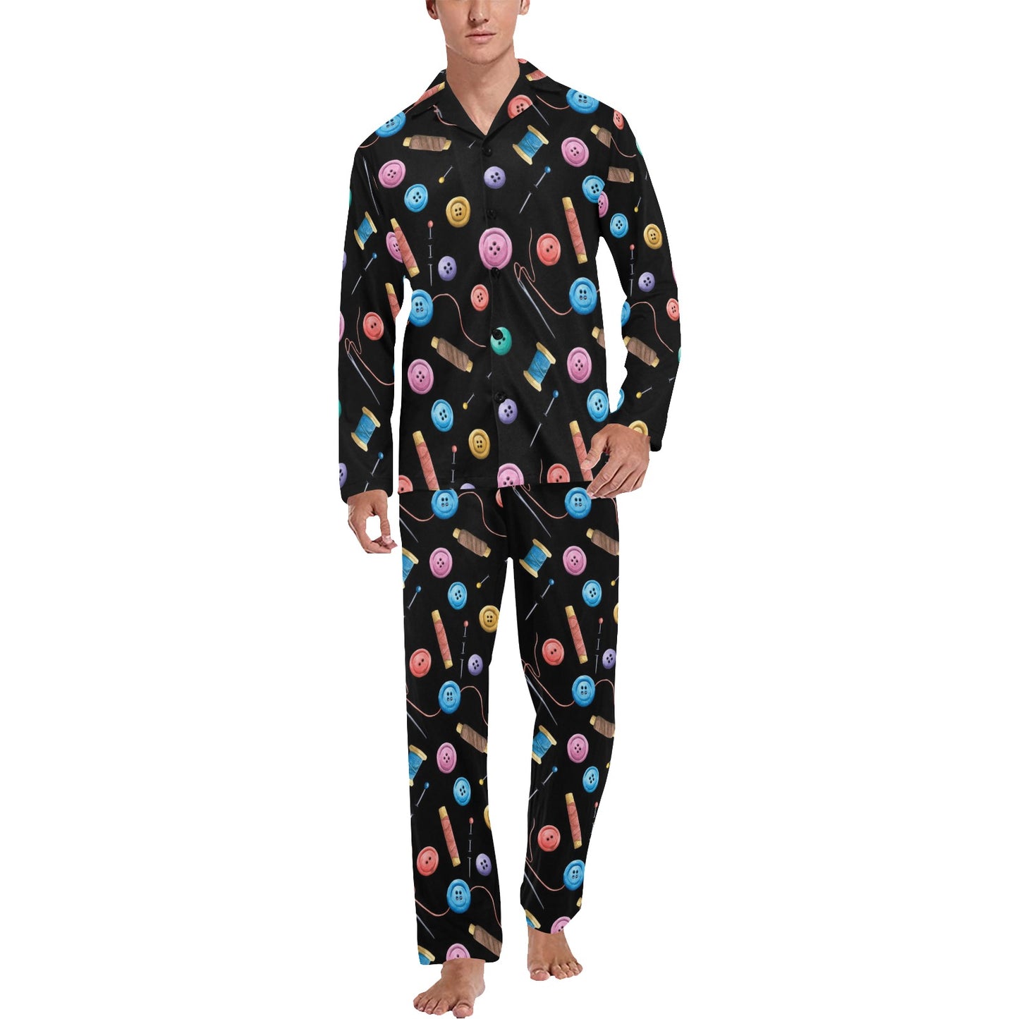 Sewing Print Design LKS309 Men's Long Pajama Set