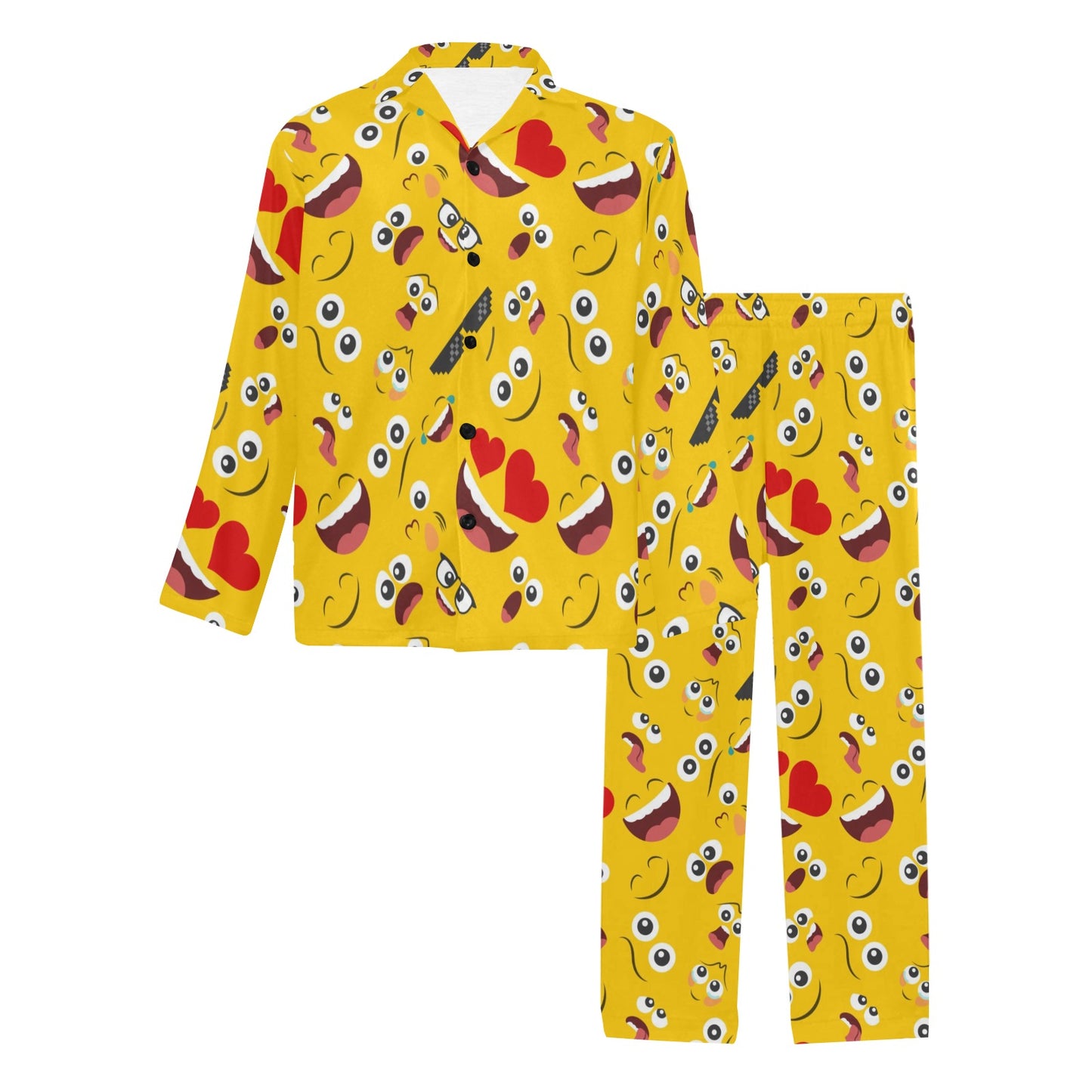 Emoji Face Print Pattern Men's Long Pajama Set