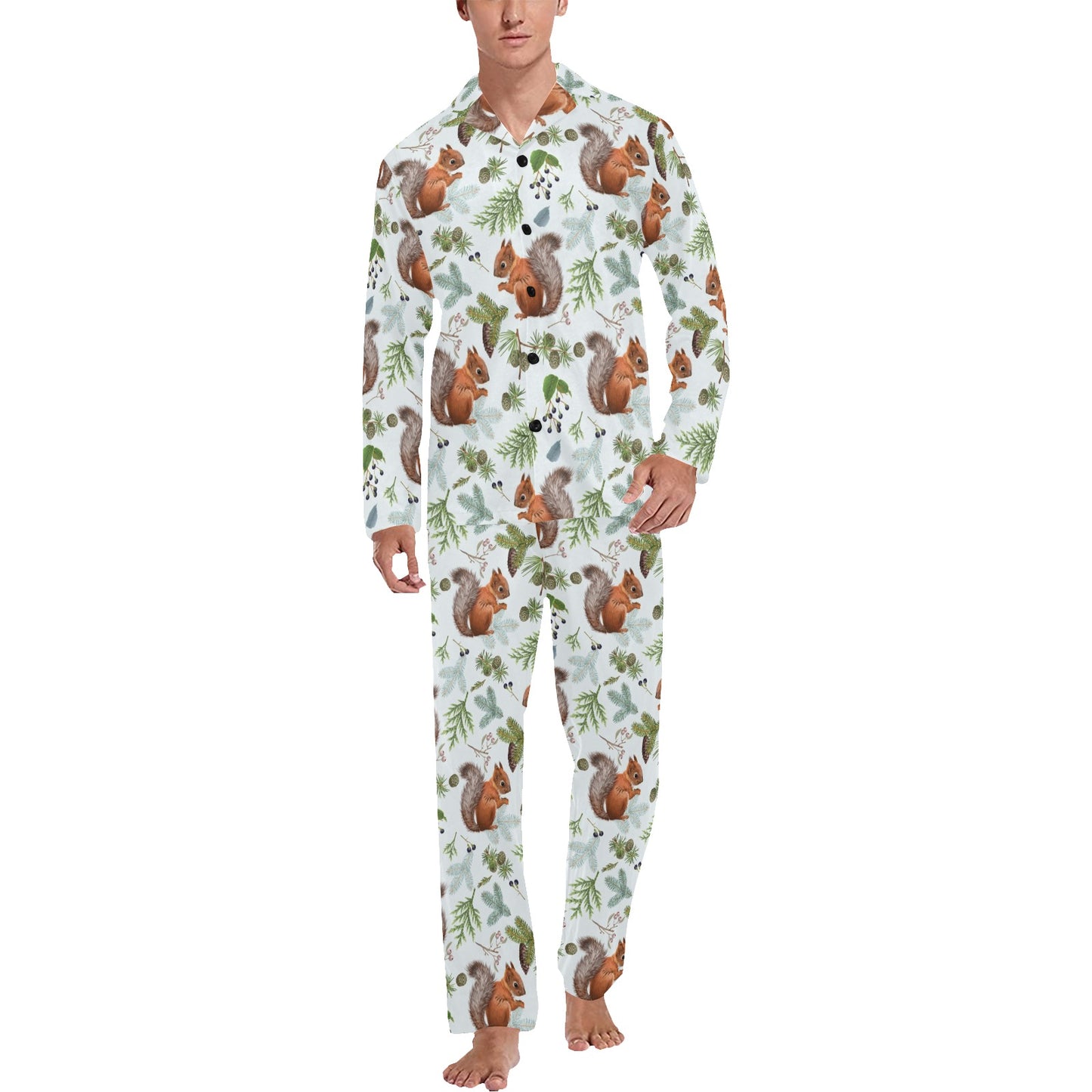 Squirrel Print Design LKS308 Men's Long Pajama Set