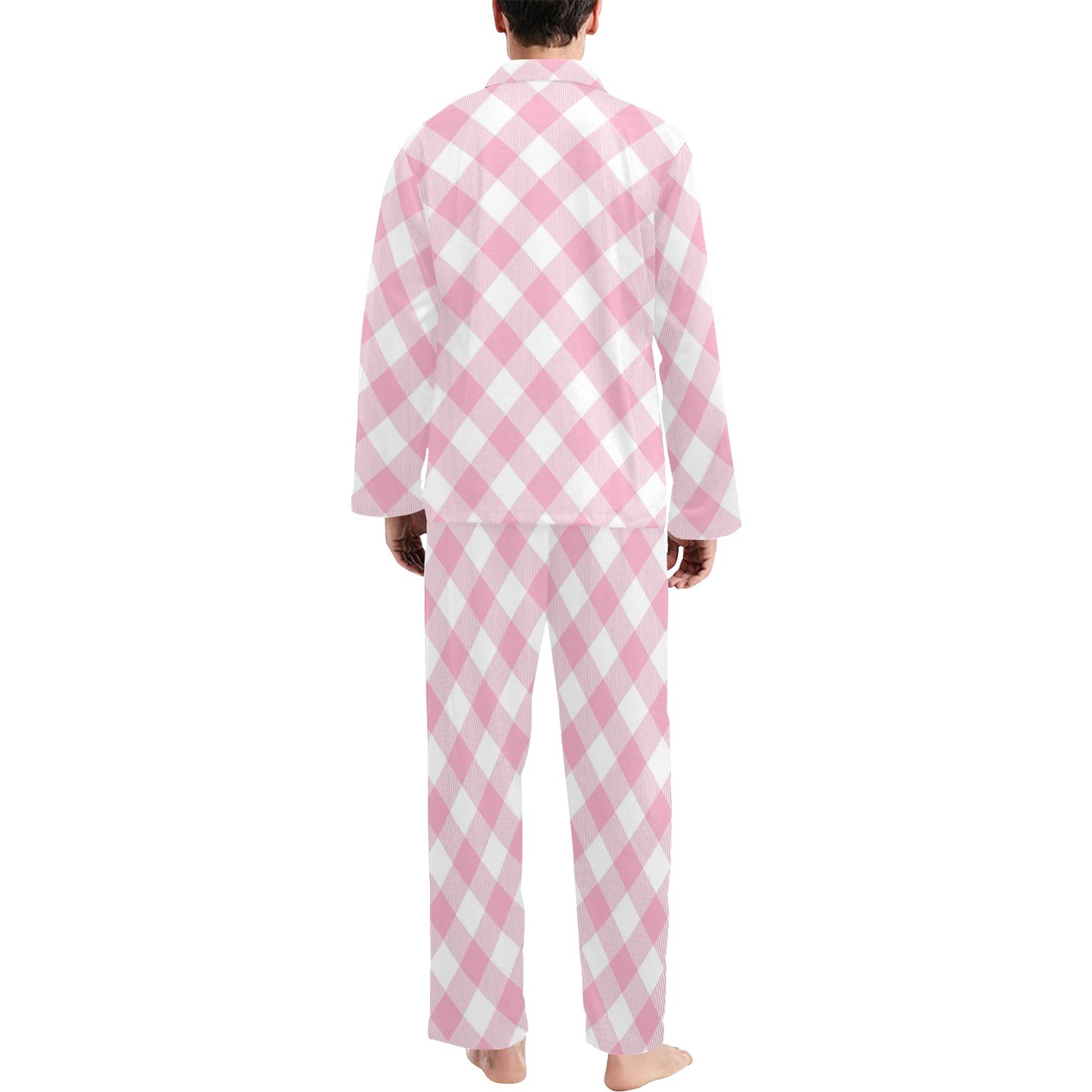 Gingham Pink Pattern Print Design 02 Men's Long Pajama Set