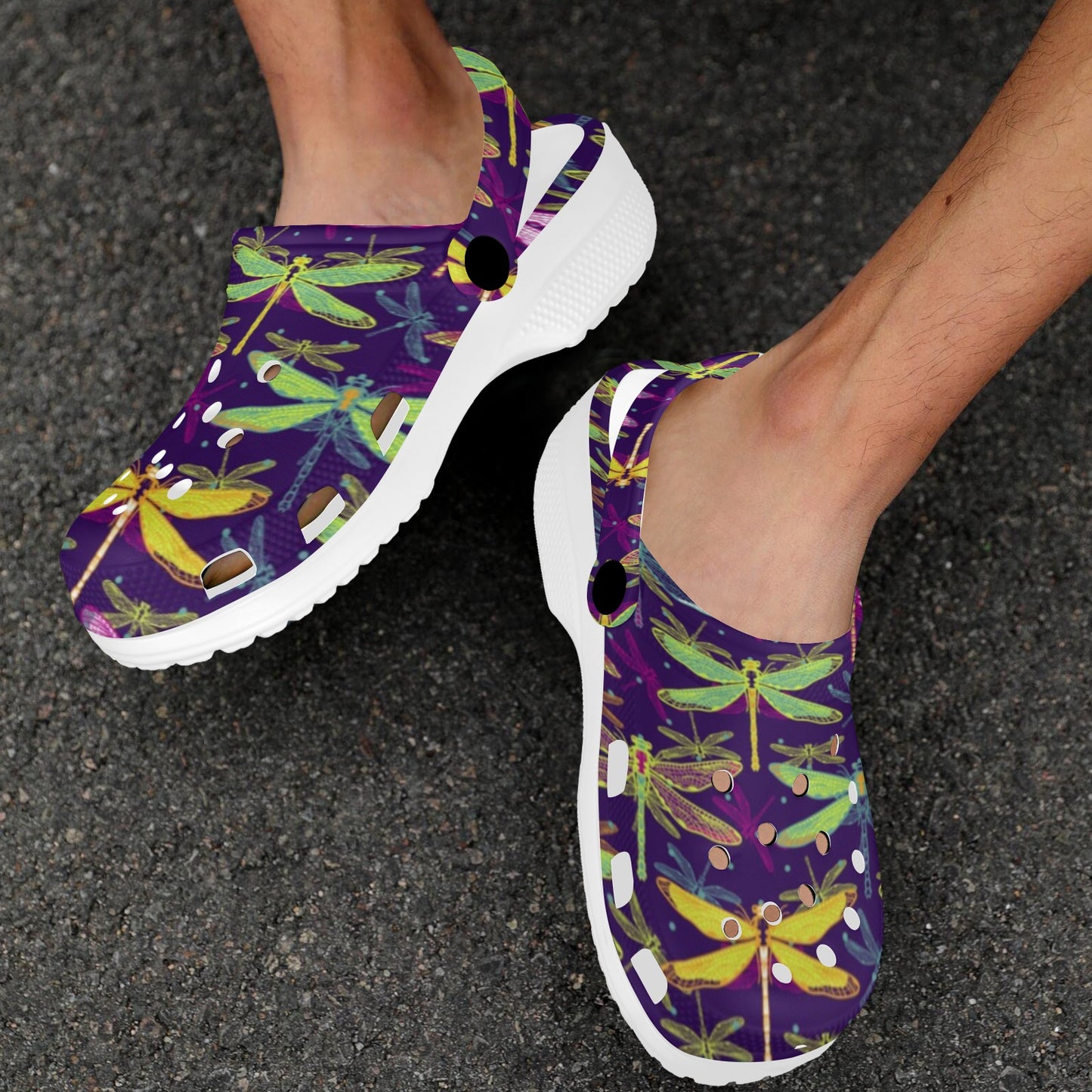 Dragonfly Neon Color Print Pattern Unisex Clogs Shoes