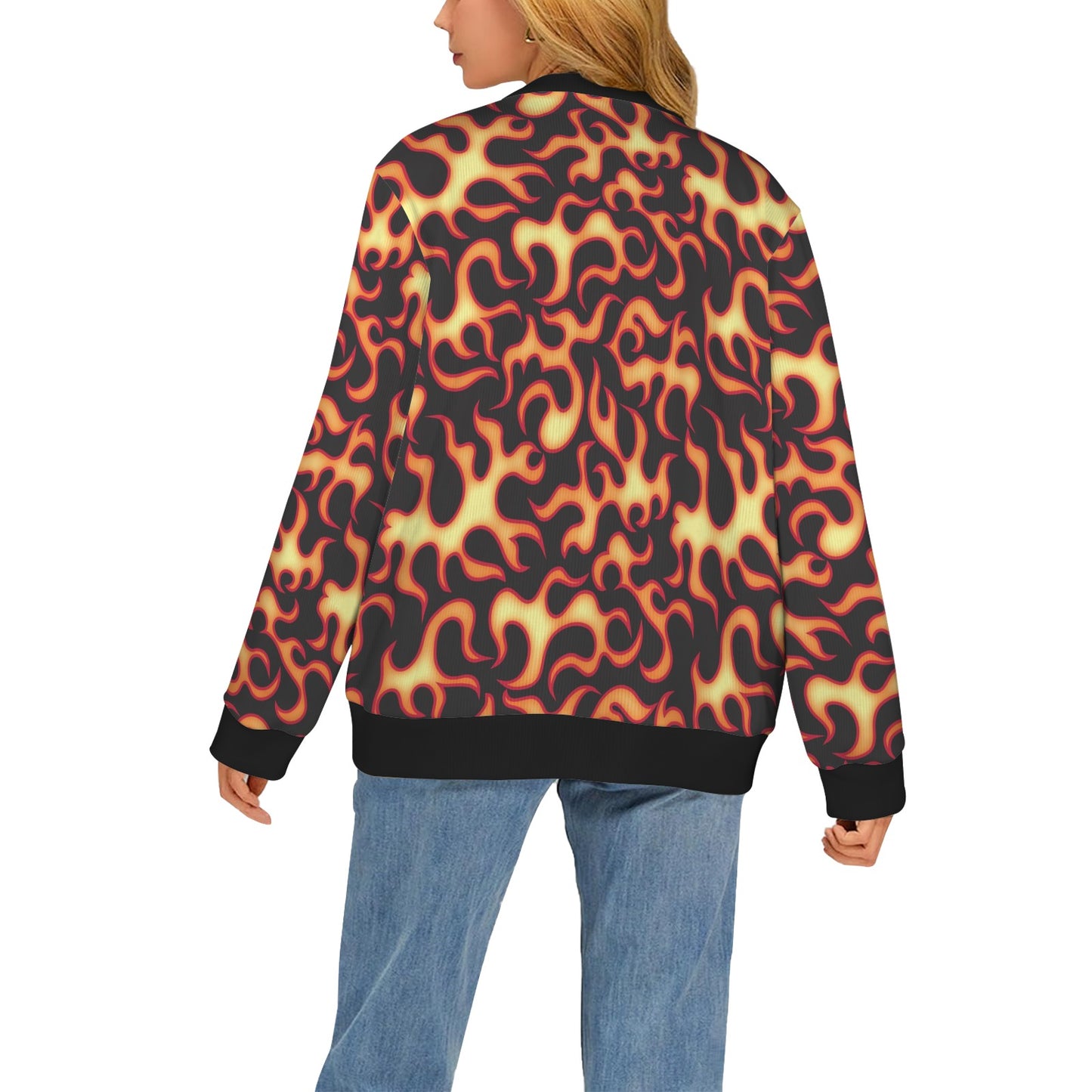 Flame Fire Themed Print Women's Cardigan