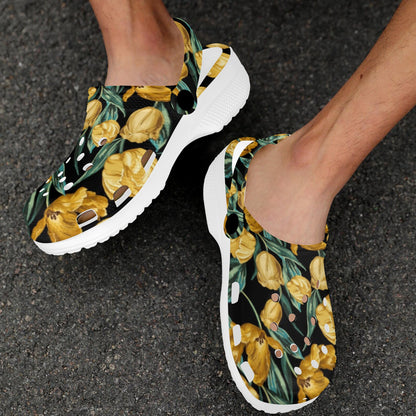 Elegant Yellow Tulip Print Unisex Clogs Shoes