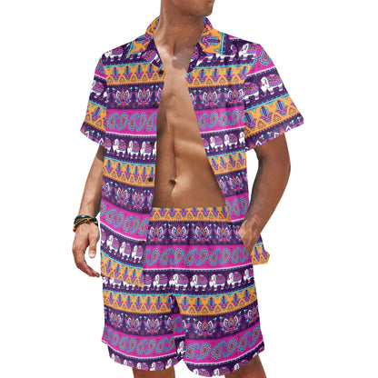 Boho Indian Style Pattern Men's Beach Shirt and Shorts Set