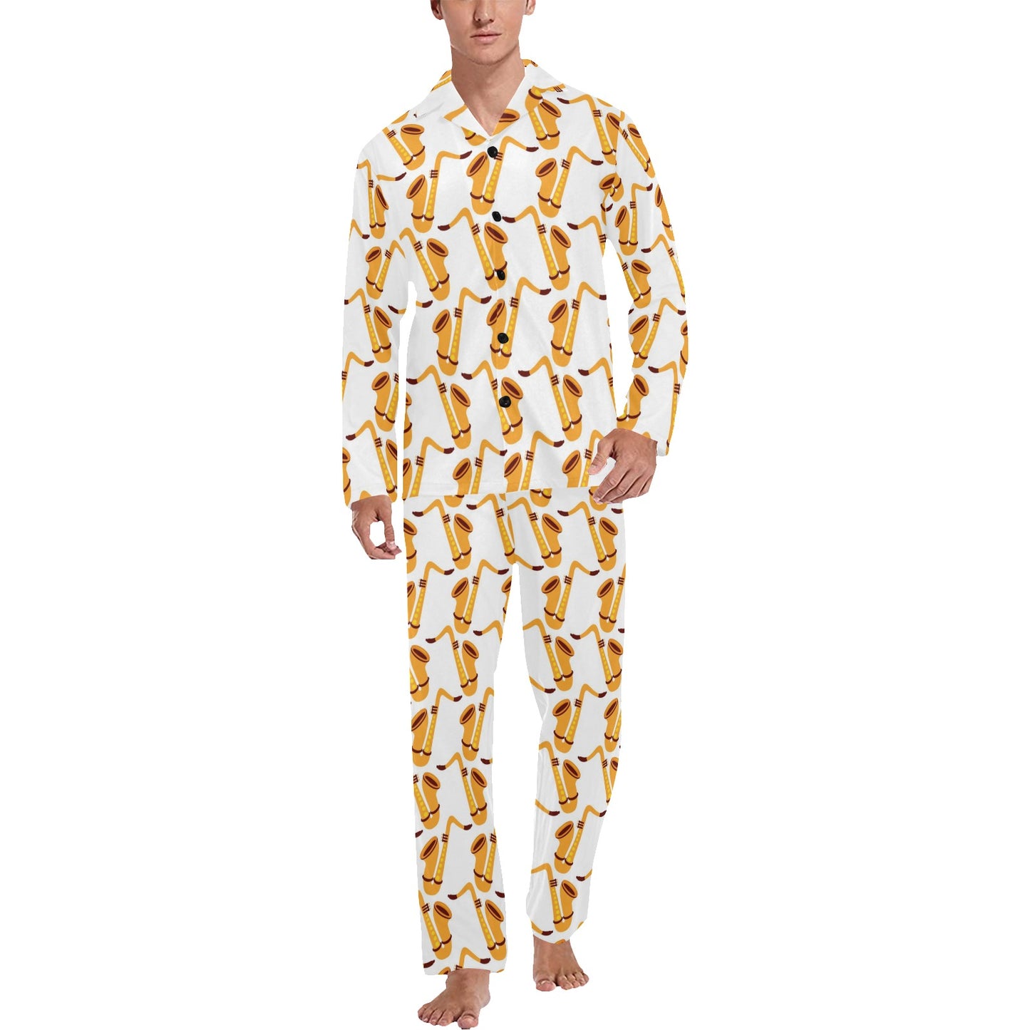 Saxophone Print Design LKS404 Men's Long Pajama Set