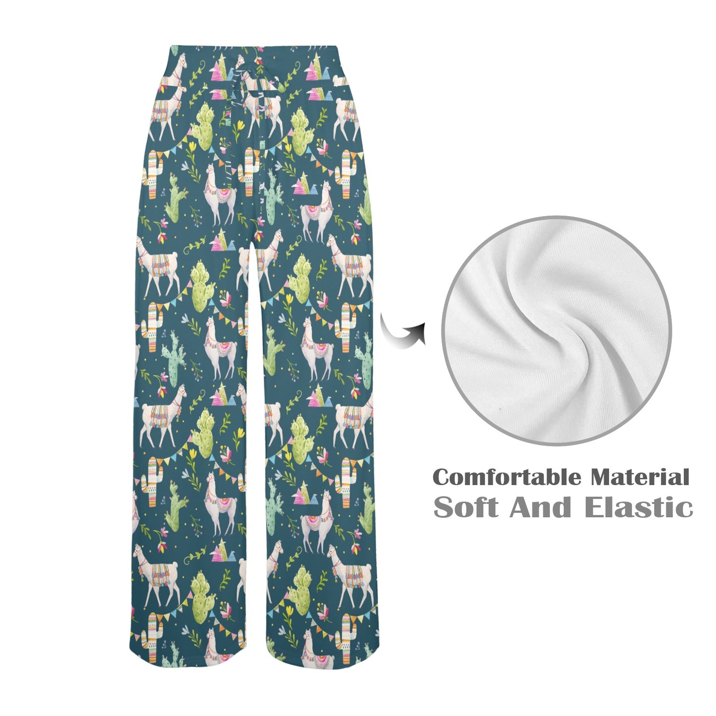 Llama with Cactus Design Print Women's Wide Leg Lounge Pants