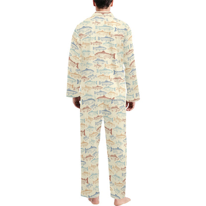 Salmon Fish Print Design LKS302 Men's Long Pajama Set