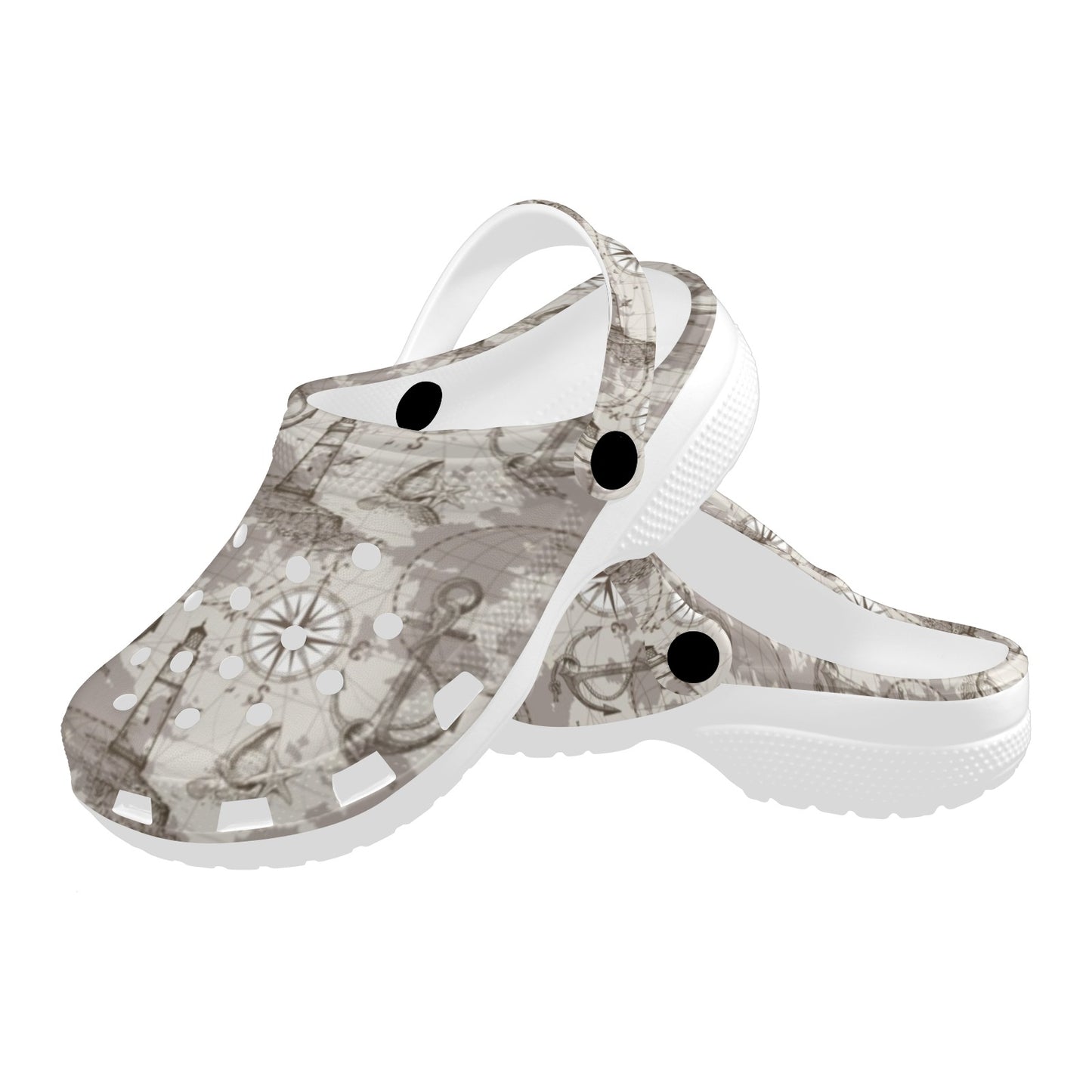 Nautical Map Design Themed Print Unisex Clogs Shoes