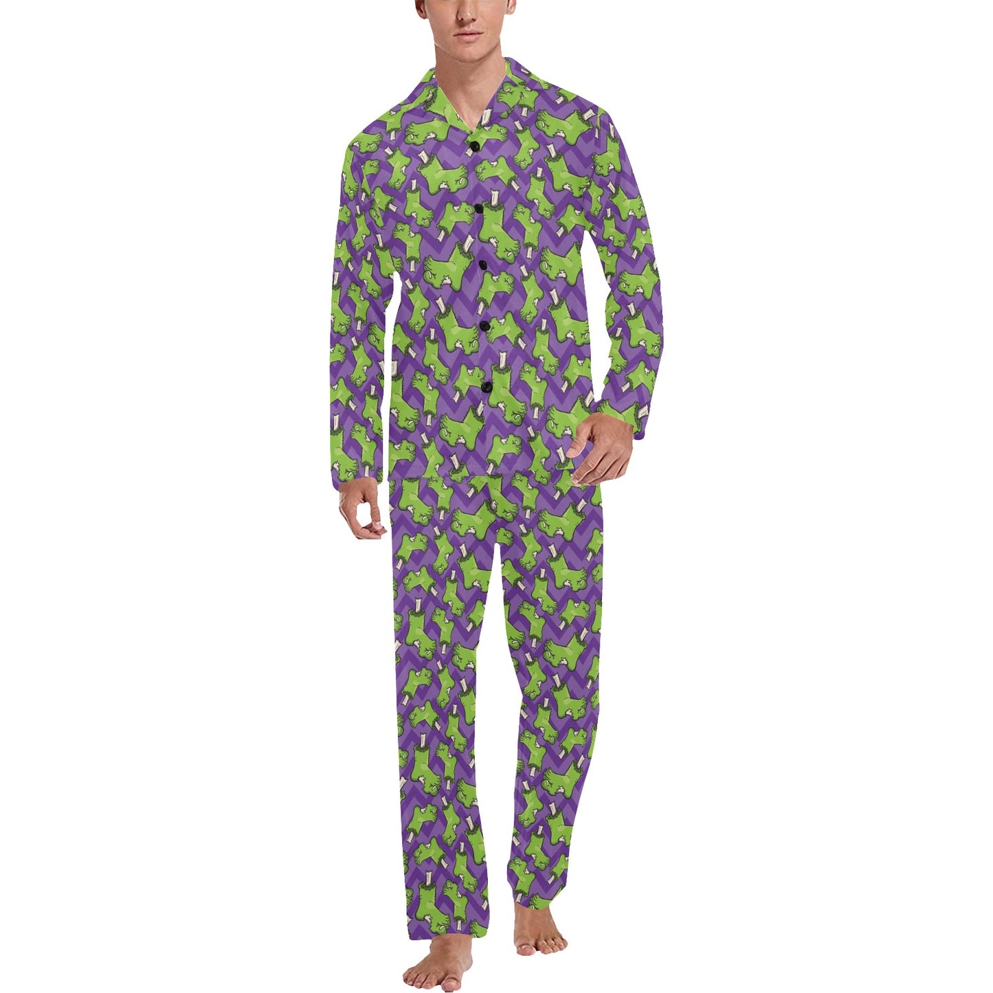 Zombie Foot Design Pattern Print Men's Long Pajama Set