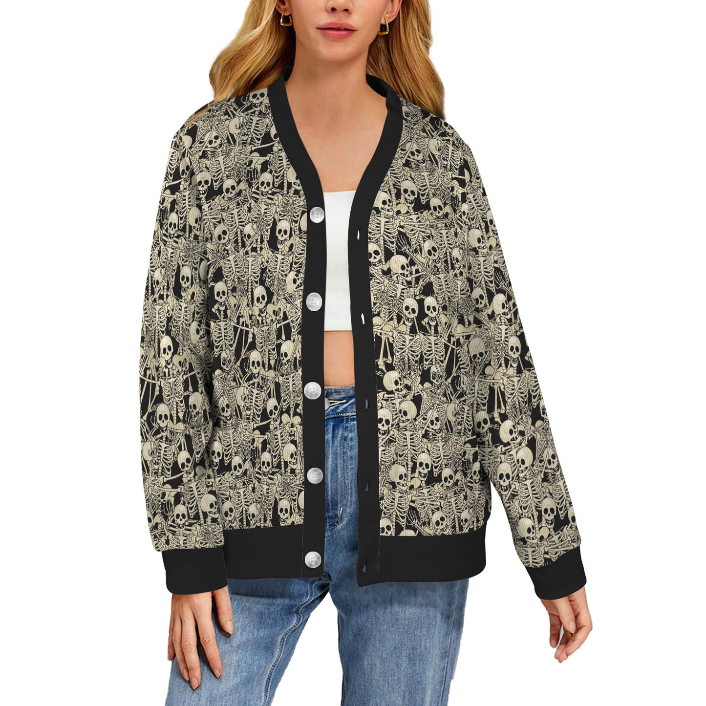Skeleton Design Print Women's Cardigan